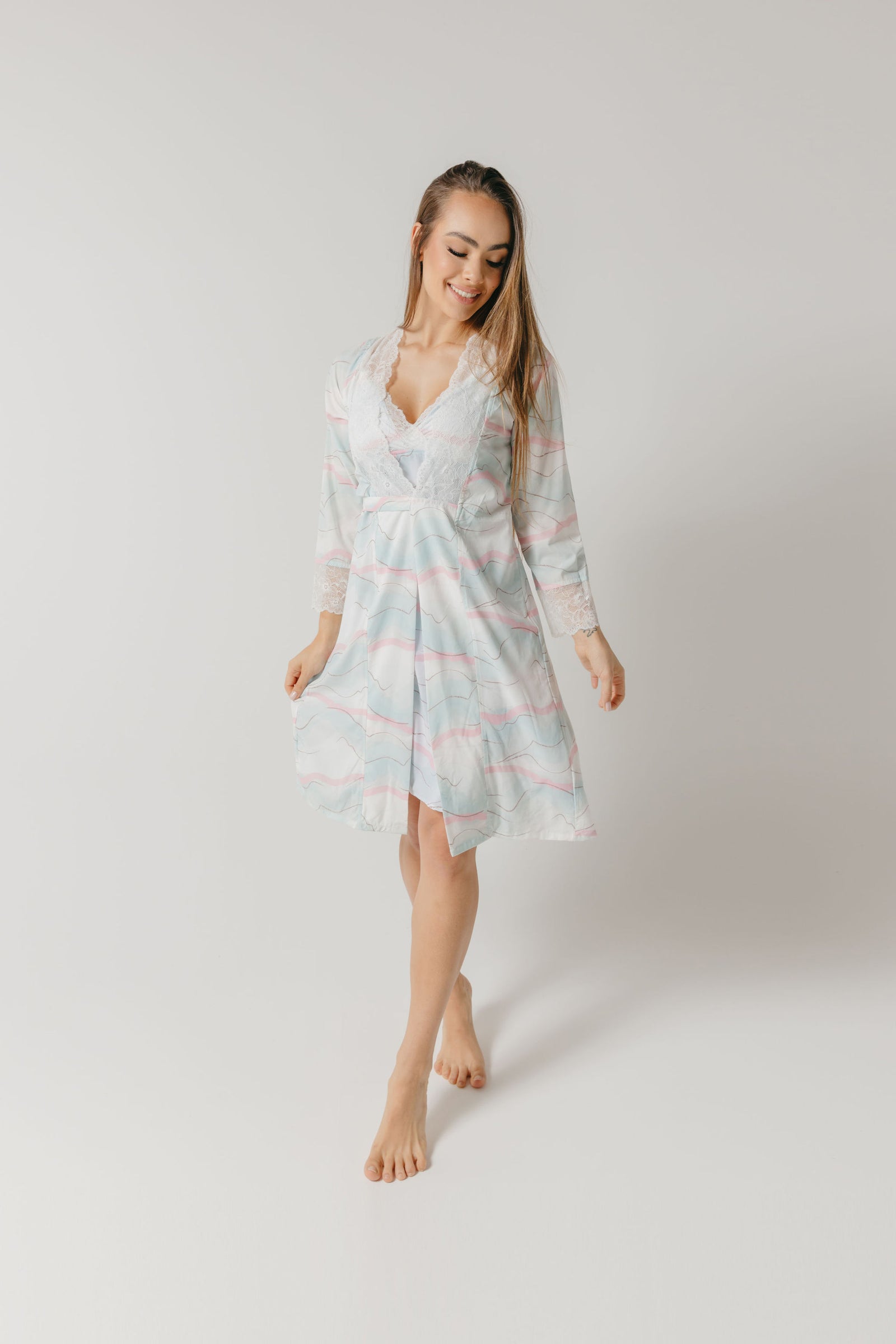 CHLOE ROBE PINK/BLUE PATTERN